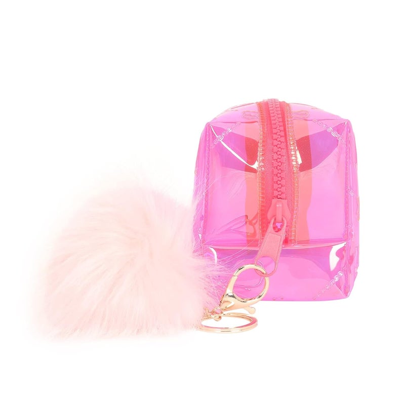 Hamster London Raver Pink Pouch with Pom Pom Travelling Cosmetic Pouch with Zipper Makeup Bag Case,Travel Toiletry Pouch - Pink - Image 3