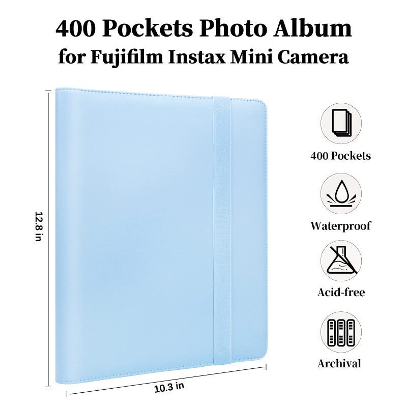 Veicevol 400 Pockets Photo Album for Fujifilm Instax Mini Camera  Polaroid Camera  Album for Fujifilm Instax Mini 11 12 90 70 9 8+ 8 LiPlay Instant Camera  Polaroid Snap PIC-300 Z2300 Instant Camera (Blue) - Image 2