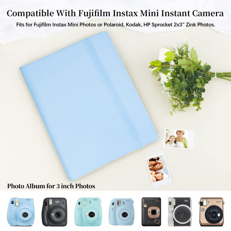 Veicevol 400 Pockets Photo Album for Fujifilm Instax Mini Camera  Polaroid Camera  Album for Fujifilm Instax Mini 11 12 90 70 9 8+ 8 LiPlay Instant Camera  Polaroid Snap PIC-300 Z2300 Instant Camera (Blue) - Image 3