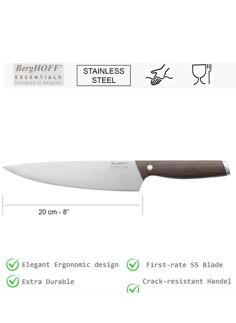 Berghoff BergHOFF Essentials, Stainless Steel Chef's Knife, Wooden Handel, Lifetime Limited Warrnty, 20 CM  - Image 2