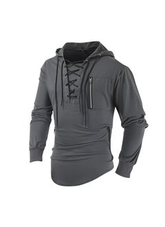 Generic 2024 Mens Spring And Autumn Hooded Solid Color Zipper Pocket Polo Shirt Sport Streetwear Gold-Stamped Fashion Casual Wear Gray 
