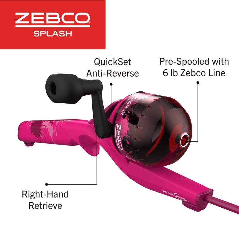 Zebco Kids Splash Floating Spincast Reel and Fishing Rod Combo, 29-Inch 1-Piece Fishing Pole, Size 20 Reel, Right-Hand Retrieve, Pre-Spooled with 6-Pound Cajun Line, Pink - Image 3