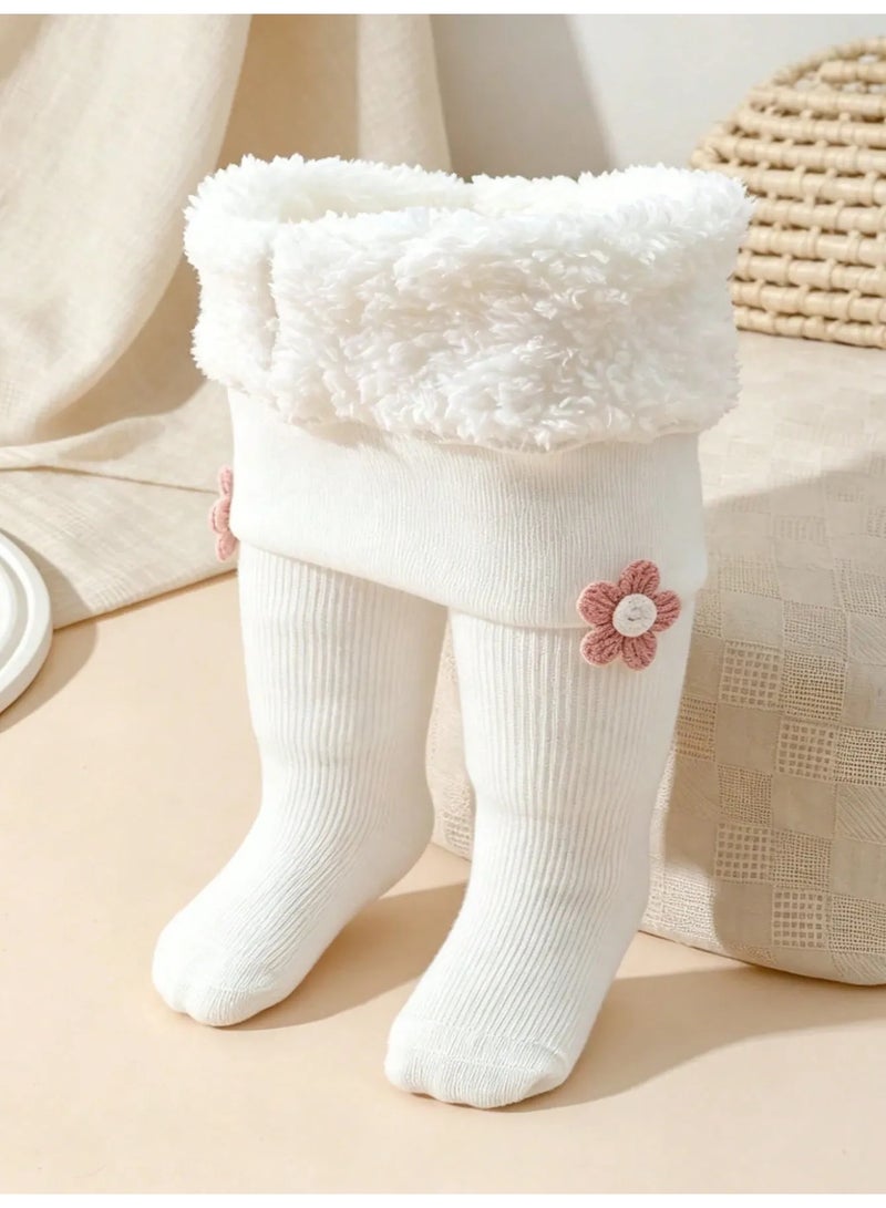 Kids’ Winter Leggings in White, Featuring a Soft, Plush Faux Fur Fleece Lining That Helps Retain Warmth and Provides Cozy Comfort During Cold Weather. Designed with Fully Enclosed Feet for Extra Coverage and Warmth, These Fleece-Lined Winter Pants Are Ideal for Everyday Wear and Suitable for Children Aged 2–3 Years. - Image 2