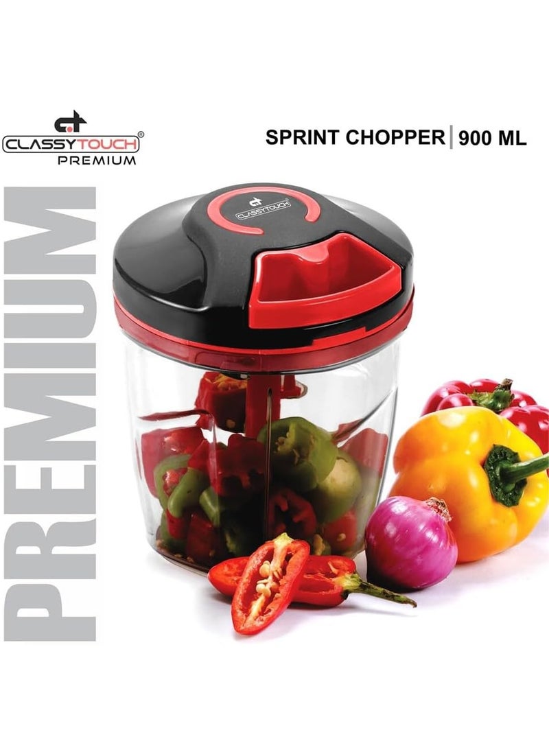 CLASSYTOUCH - Kitchen Manual Salad Chopper Chopper and Food Processor with Storage Lid Non slip Base, 6 Stainless Steel Blades for Mincing, Chopping Pureeing 900 ml, - Image 1