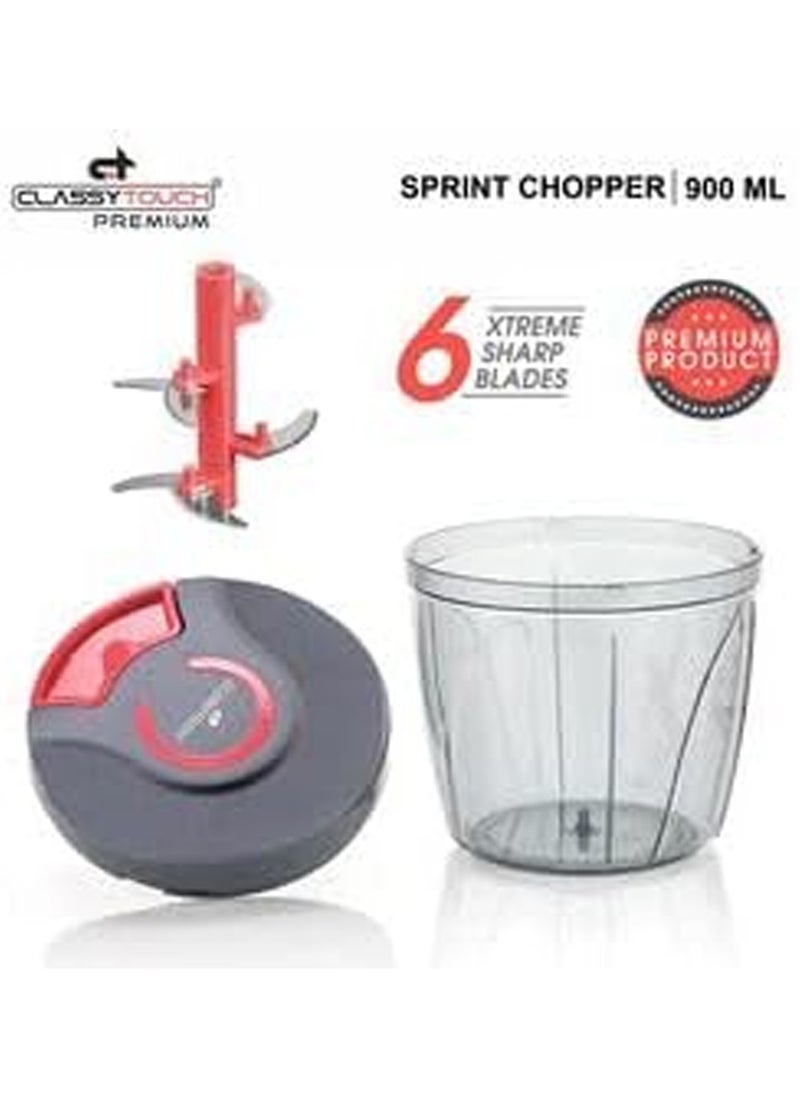 CLASSYTOUCH - Kitchen Manual Salad Chopper Chopper and Food Processor with Storage Lid Non slip Base, 6 Stainless Steel Blades for Mincing, Chopping Pureeing 900 ml, - Image 1