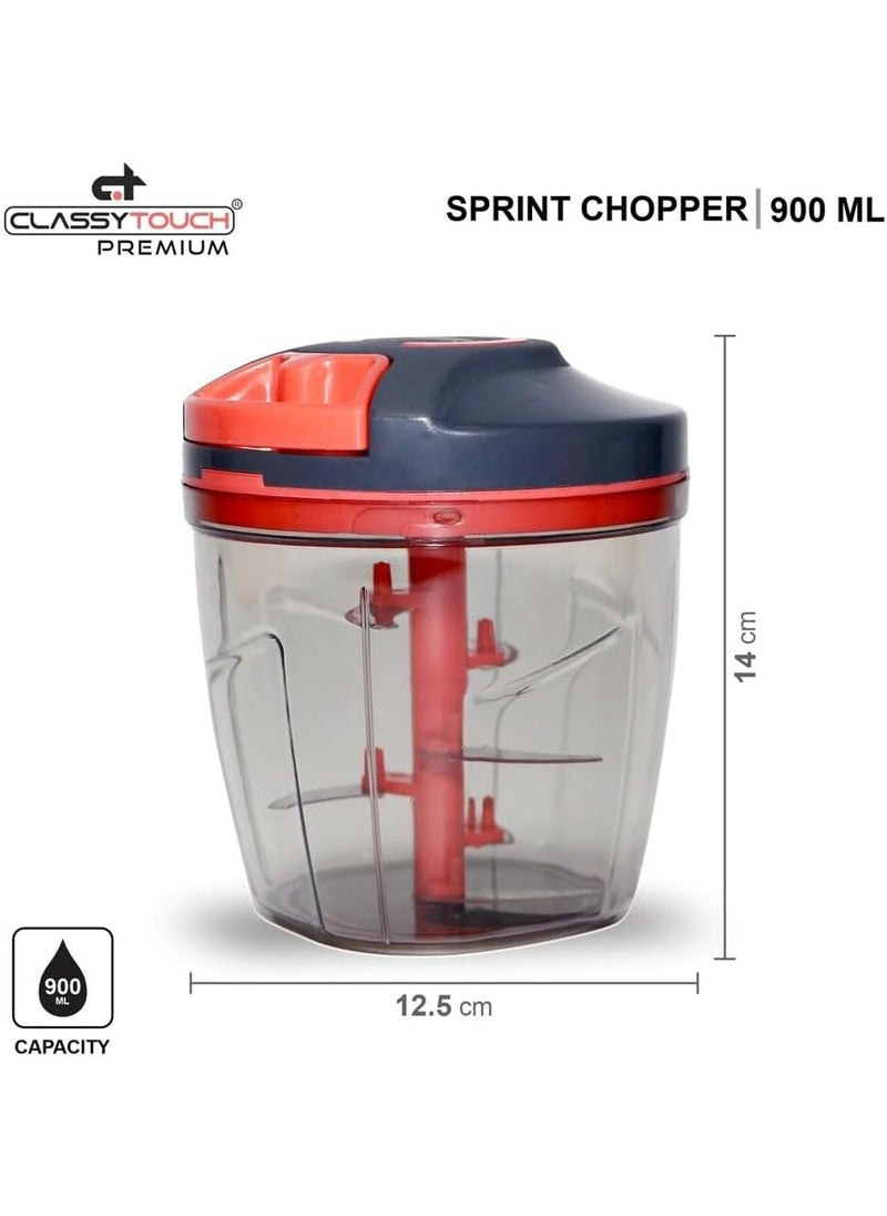 CLASSYTOUCH - Kitchen Manual Salad Chopper Chopper and Food Processor with Storage Lid Non slip Base, 6 Stainless Steel Blades for Mincing, Chopping Pureeing 900 ml, - Image 1