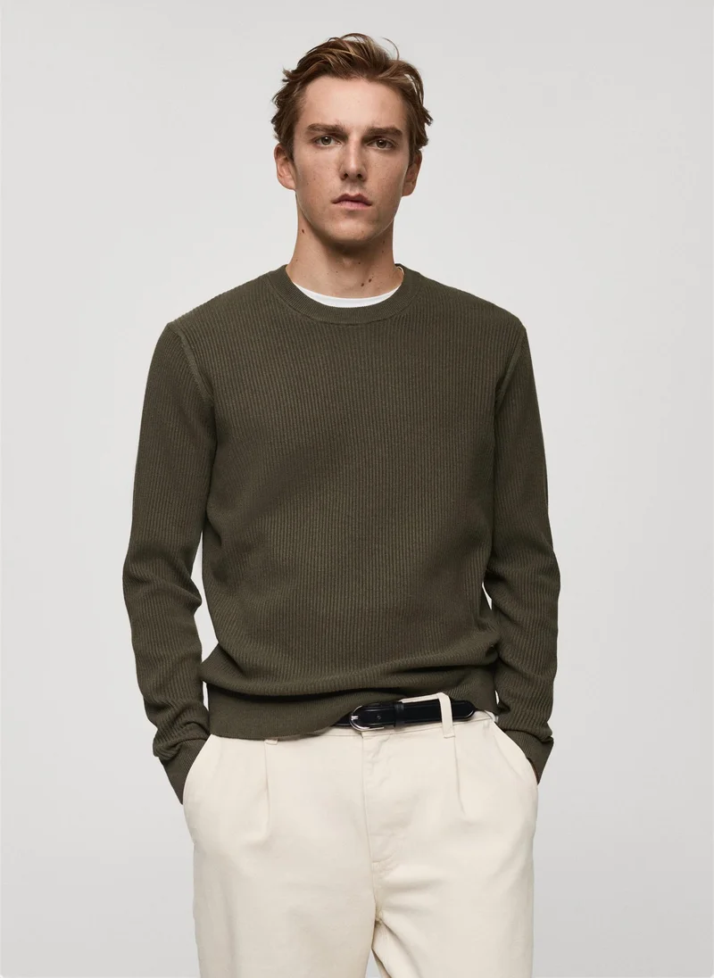 Mango Man Ribbed Cotton Knitted Sweater