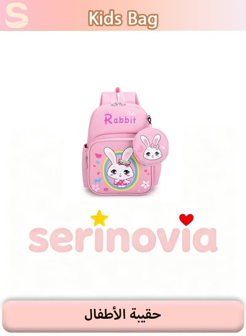 Kids Bag Cute Cartoon Backpack with Coin Purse, Suitable for Primary school student Lightweight Bookbags for Girls Boys (Rabbit - Light Pink) - Image 4