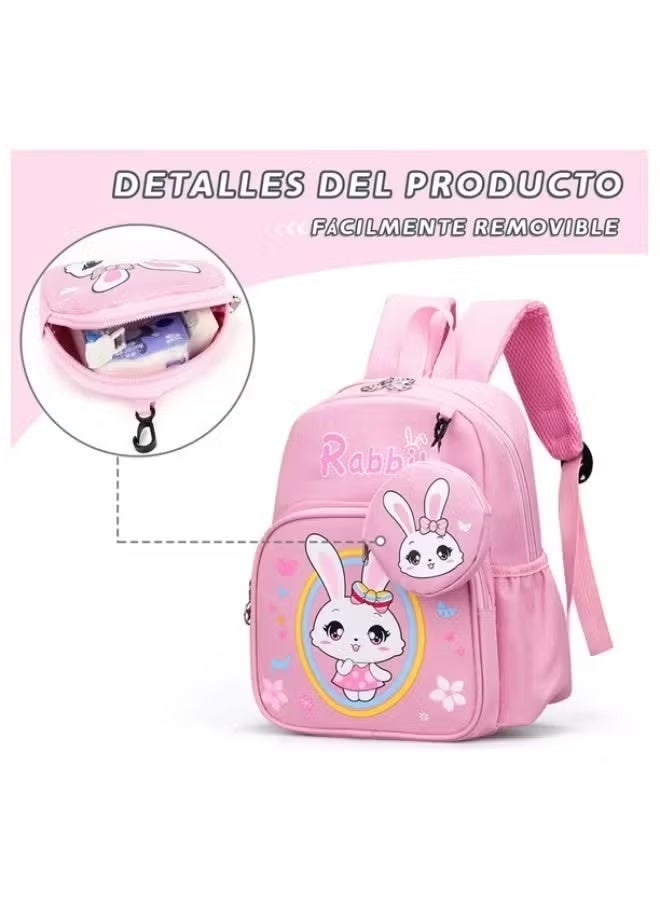Kids Bag Cute Cartoon Backpack with Coin Purse, Suitable for Primary school student Lightweight Bookbags for Girls Boys (Rabbit - Light Pink) - Image 5