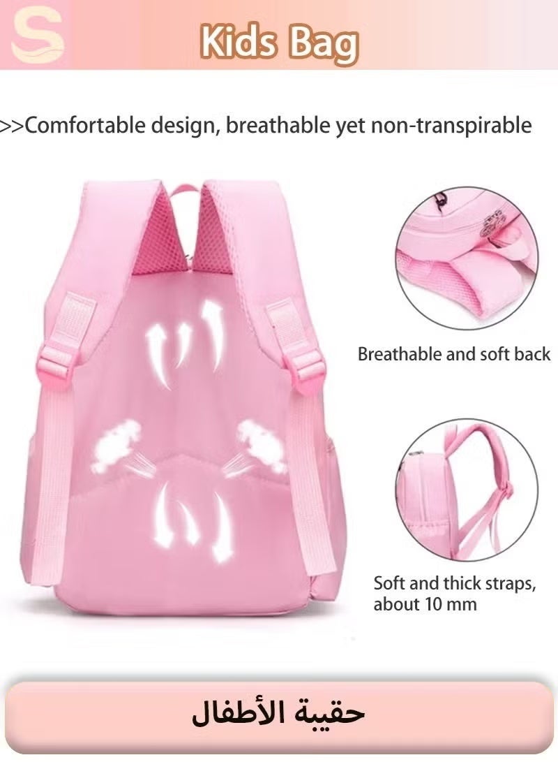 Kids Bag Cute Cartoon Backpack with Coin Purse, Suitable for Primary school student Lightweight Bookbags for Girls Boys (Rabbit - Light Pink) - Image 3