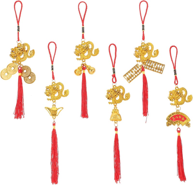 6pcs Chinese New Year Pendants Zodiac Dragon Tassel Hanging Ornaments 2024 Year of The Dragon Decorations for Spring Festival Home Décor Accents - Image 1