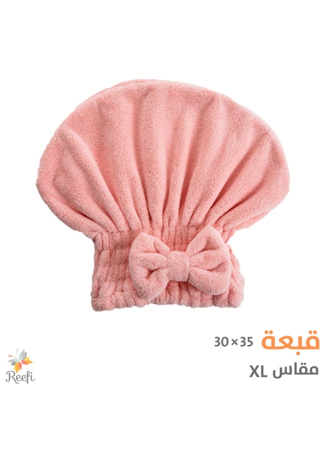 ريفي قبعة تنشيف شعر نسائية قطنية من ريفي مع فيونكة – مقاس XL 30×35 سم، منشفة شعر ناعمة وممتصة بعد الاستحمام – مشمشي - Image 1