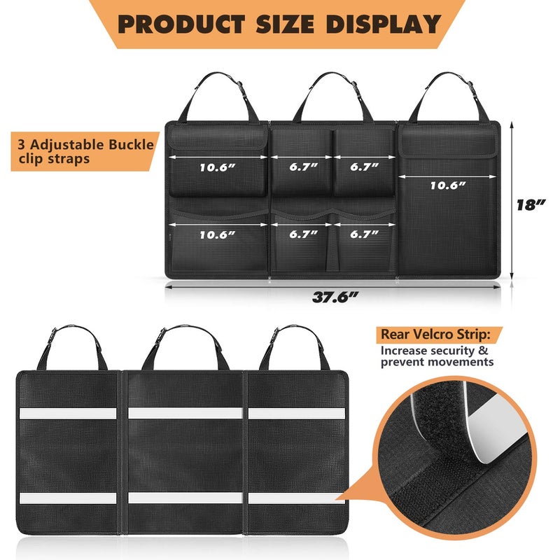 FINPAC Car Trunk Organizer and Storage, Detachable Seat Back Hanging Organizers Storage with Zippers, Large Capacity Car Accessories Interior for Jeeps, SUVs, Vans (Black) - Image 5