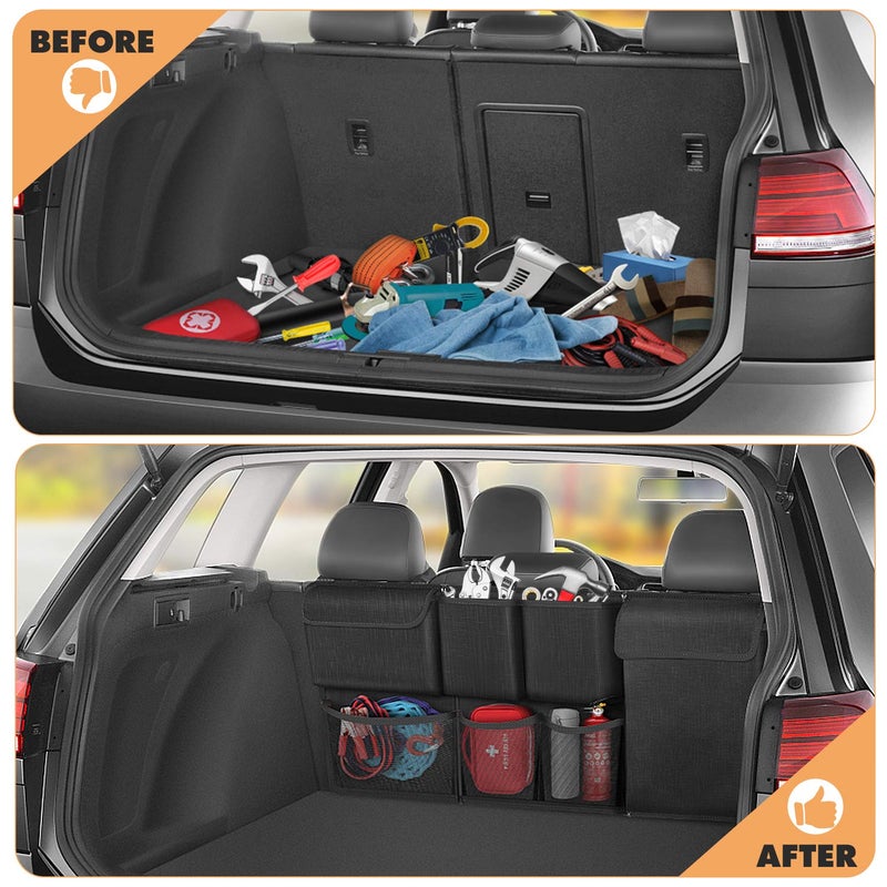 FINPAC Car Trunk Organizer and Storage, Detachable Seat Back Hanging Organizers Storage with Zippers, Large Capacity Car Accessories Interior for Jeeps, SUVs, Vans (Black) - Image 3