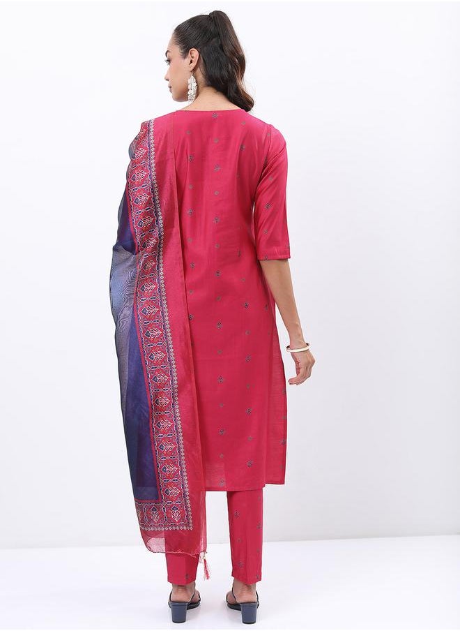 Vishudh Pink Printed Kurta Set with Dupatta by Styli  - Image 3