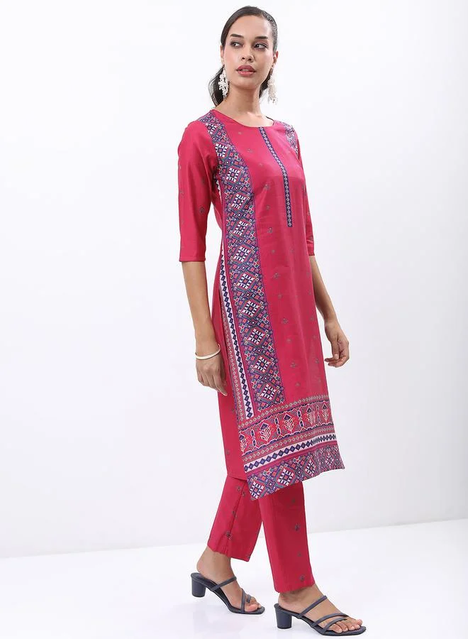 Vishudh Vishudh Pink Printed Kurta Set with Dupatta