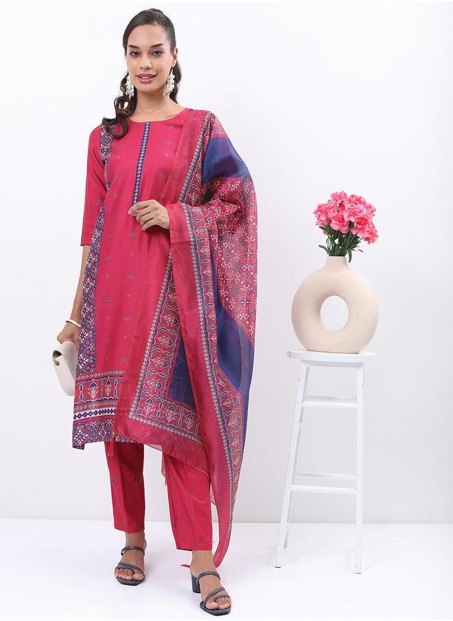 Vishudh Pink Printed Kurta Set with Dupatta by Styli  - Image 1