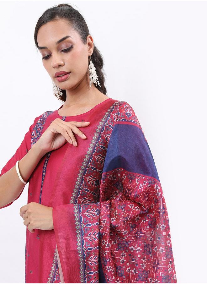 Vishudh Pink Printed Kurta Set with Dupatta by Styli  - Image 2