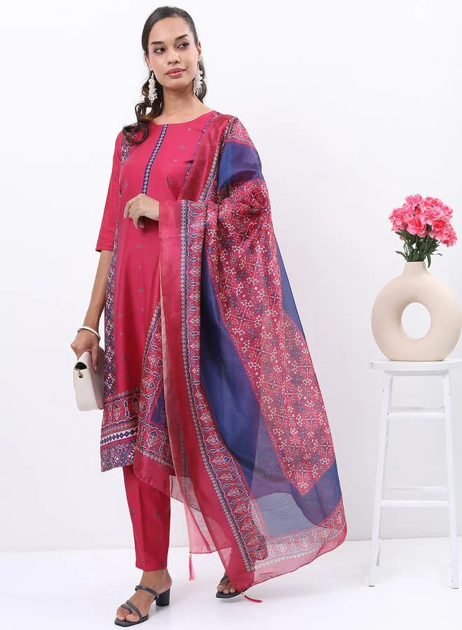 Vishudh Vishudh Pink Printed Kurta Set with Dupatta