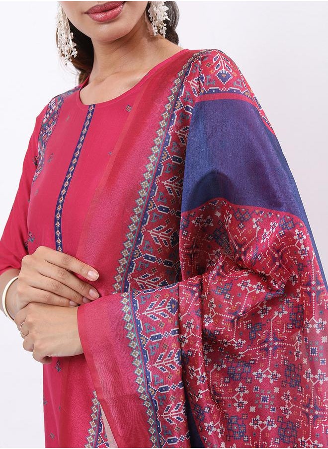 Vishudh Pink Printed Kurta Set with Dupatta by Styli  - Image 5