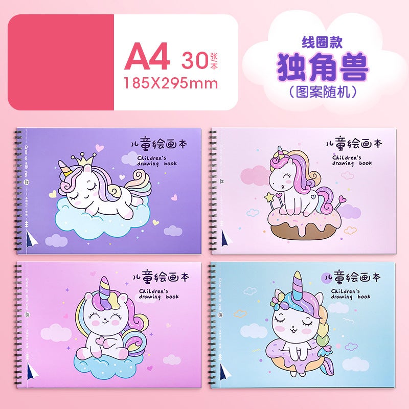 A4 Coil Sketchbook for Kids Drawing Notebook A4 [Unicorn] 30 sheets and 1 book 