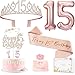 Awfrky 15th Birthday Decorations for Girls 15th Birthday Sash and Crown Cake Topper Number Candles and Balloons 15 Year Old Gifts for Girls - Image 3