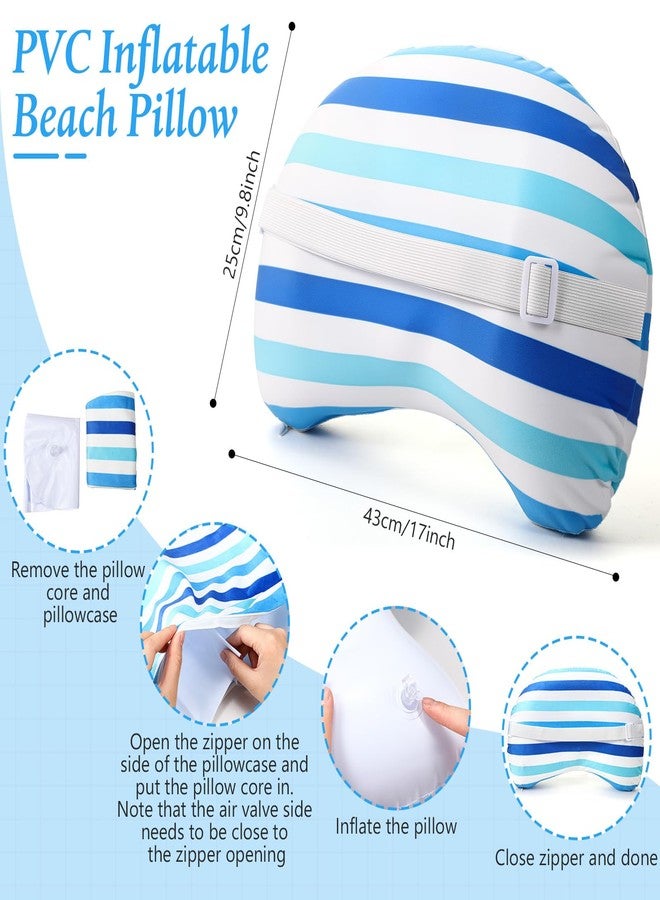 Yaomiao Inflatable Beach Pillow 17"x10" with Removable Cover, Beach Chair Stripe Backpacking Pillow with Strap for Summer Sand Pools Travel Vacations Pools Camping - Image 2