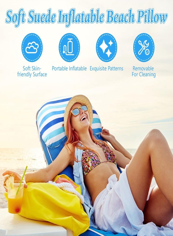 Yaomiao Inflatable Beach Pillow 17"x10" with Removable Cover, Beach Chair Stripe Backpacking Pillow with Strap for Summer Sand Pools Travel Vacations Pools Camping - Image 4