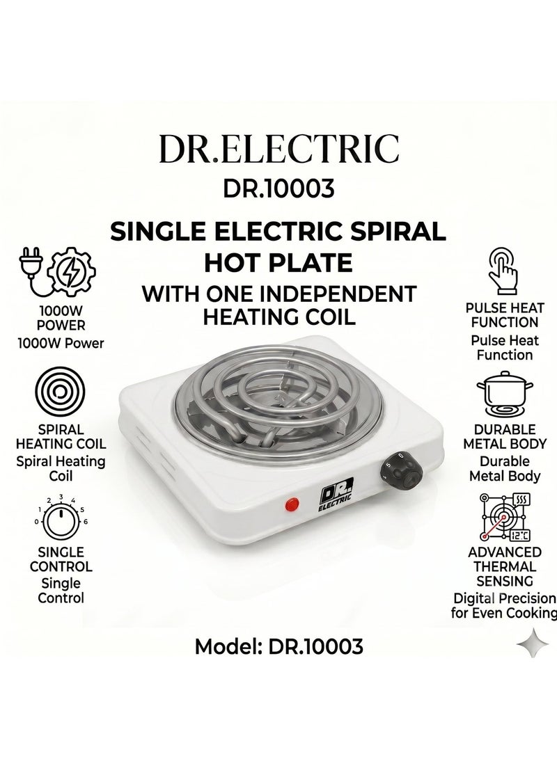 DR.ELECTRIC Spiral Electric Hob, 1000 Watts, White, Single Portable Stove with Temperature Control, DR.10003 - Image 1
