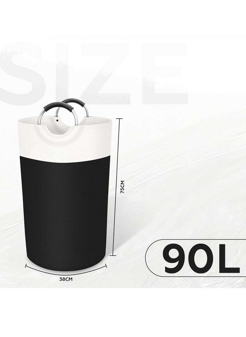 AMROAH 90L Laundry Basket Collapsible Slim with Aluminium Handles, Washing Laundry Hamper Bag Organizer Easy Storage for Dirt Clothes Clean Clothes Toys Bedroom Bathroom Kitchen  - Image 2