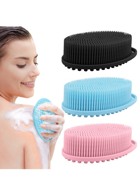 Silicone Body Scrubber, 3 Pack Exfoliating Body Scrubber for Use in Shower Lathers Well, Long Lasting, Soft Body Scrubber for Shower and Bath Skincare Routine