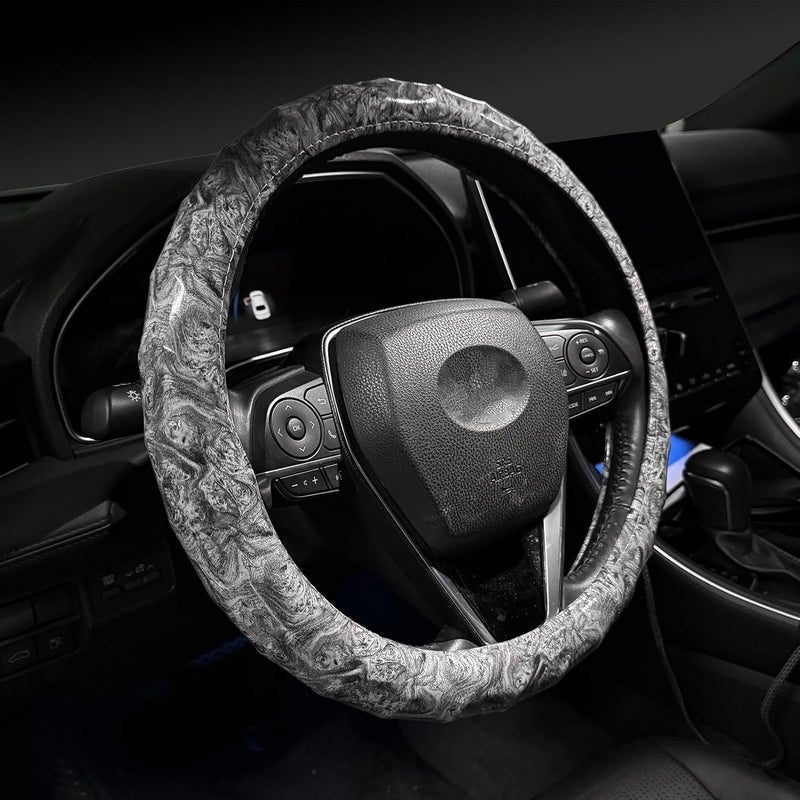 LSAUTO Wood Grain Steering Wheel Cover - Comfortable Grip, Artistic Design, Easy to Install, Universal Fit for Cars, Trucks, Vans & SUVs (White) - Image 3