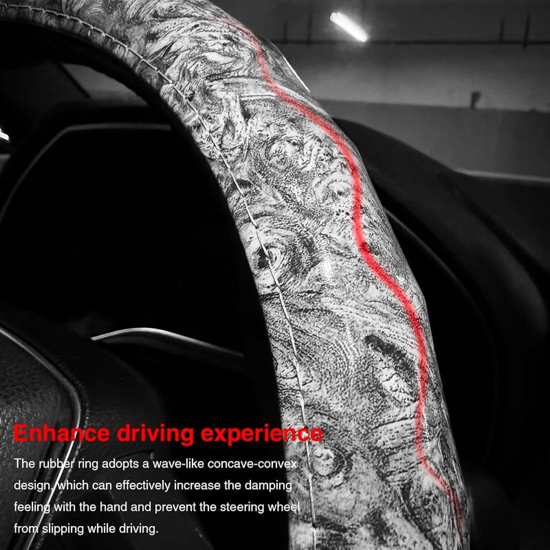 LSAUTO Wood Grain Steering Wheel Cover - Comfortable Grip, Artistic Design, Easy to Install, Universal Fit for Cars, Trucks, Vans & SUVs (White) - Image 4