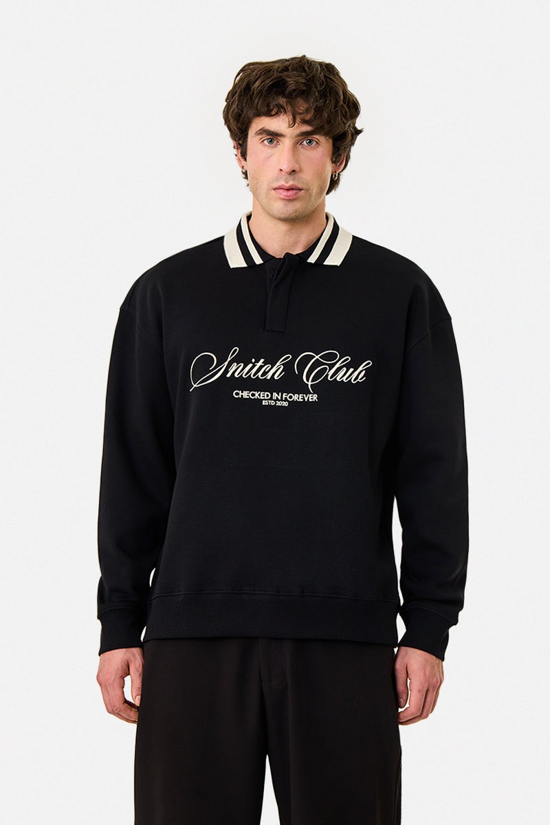 SNITCH Contrast Tipping Embroidered Oversized Polo Sweatshirt - Image 4