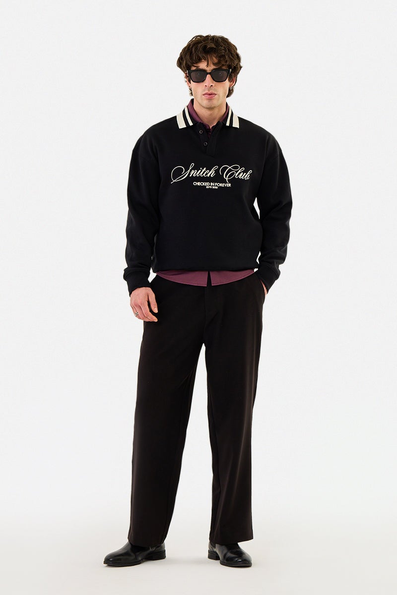 SNITCH Contrast Tipping Embroidered Oversized Polo Sweatshirt - Image 2