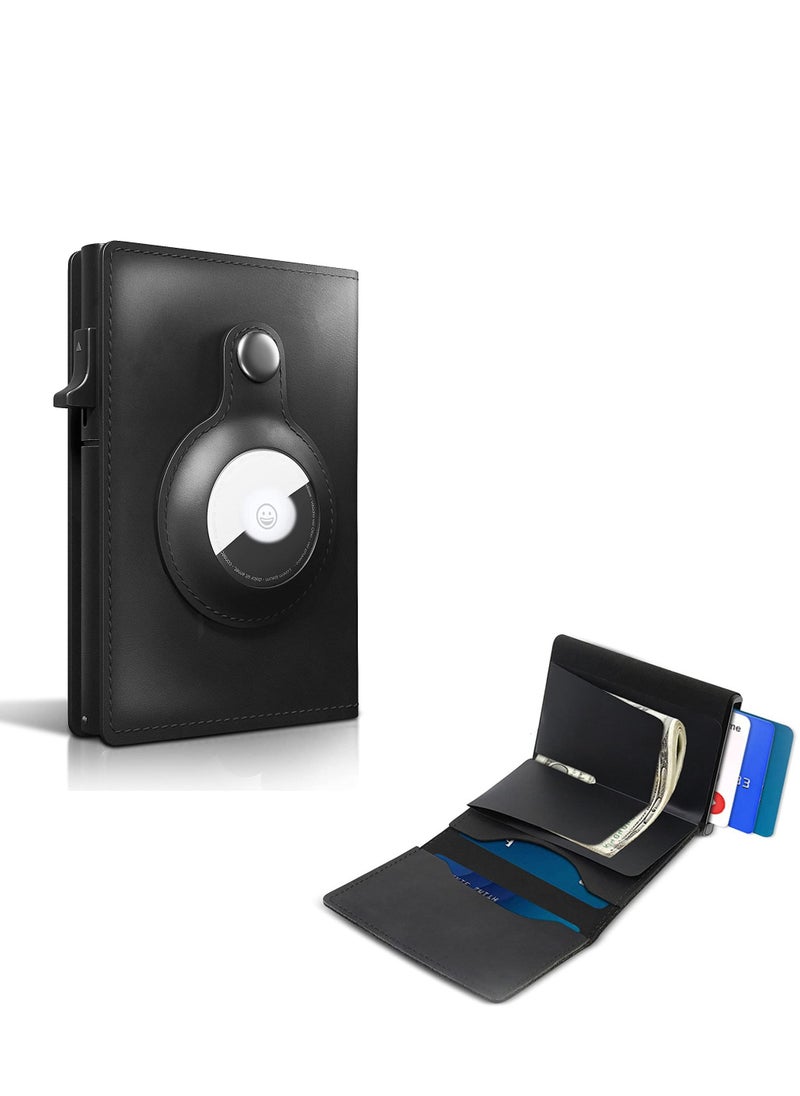 Y&D AirTag Wallet, Minimalist Pocket-Sized Genuine Leather Credit Card Holder with RFID Technology, Slim Money Clip and Smart Wallet for Men, Accessory & Case Apple Air Tag (Black)  - Image 1