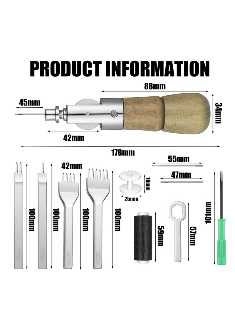 Excefore 10 Pieces Sewing Awl Kit, Leather Stitcher Kit, Portable Leather Sewing Awl Kit, Speedy Sewing Awl 1/2/4/6 Leather Hole Punches, for Heavy Duty Leather Sewing Repair Kit, DIY Craft - Image 3