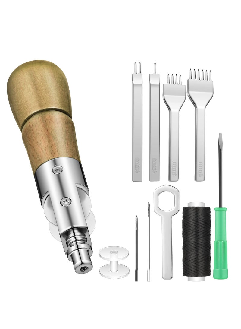 Excefore 10 Pieces Sewing Awl Kit, Leather Stitcher Kit, Portable Leather Sewing Awl Kit, Speedy Sewing Awl 1/2/4/6 Leather Hole Punches, for Heavy Duty Leather Sewing Repair Kit, DIY Craft - Image 1