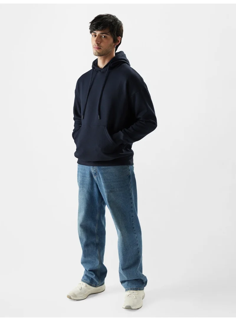 The Souled Store The Souled Store Men Navy Blue Solid Oversized Hoodies