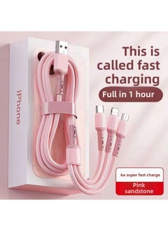 6A Fast Charging Three-in-one Charging Line Mobile Phone For Huawei VIVO Millet OPPO One Drag Three Data Line Length-Color:Millennium Pink [third Generation Upgrade] Display - Fast Charging - Official Certification [3- 0.1m] Damage Guarantee Within Three Years