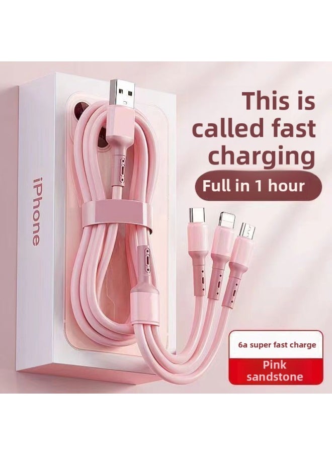Generic - 6A Fast Charging Three-in-one Charging Line Mobile Phone For Huawei VIVO Millet OPPO One Drag Three Data Line Length-Color:Millennium Pink [third Generation Upgrade] Display - Fast Charging - Official Certification [3- 0.1m] Damage Guarantee Within Three Years - Image 1