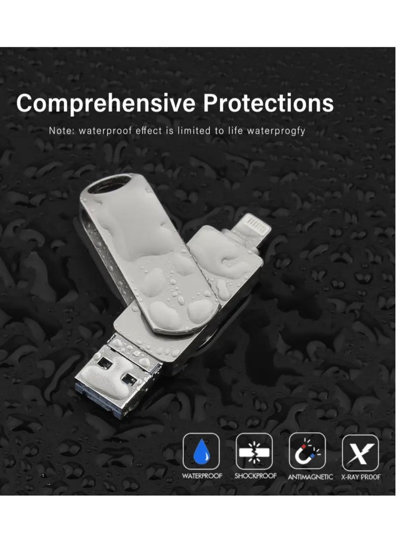2TB USB Metal Flash Drive 3.0 for Iphone and Mac with Keyhole 3 in 1 Flash Drive OTG Type A USB + Lightning + Micro USB for Android, Ios Devices, PC's, Computers, Cars, Laptops - Image 4