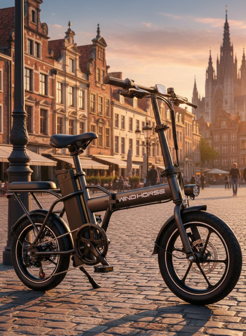 ويندهورس دراجة كهربائية قابلة للطي W2A بمحرك 350 واط سرعة 40 كم/س بطارية 48V 8AH مدى 30 كم إطارات 16 بوصة فرامل قرصية مزدوجة هيكل كربون أسود - Image 5