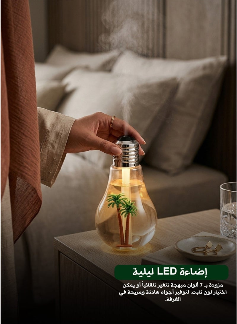 Air Humidifier, Aroma Diffuser & Mist Freshener – Colorful Light Bulb Design, USB Powered, High Mist Output 35-40mL/h, Continuous/Intermittent Spray, 3.5H Runtime, 7-Color LED Night Light, Decorative Style, for Home Office Car - Image 1
