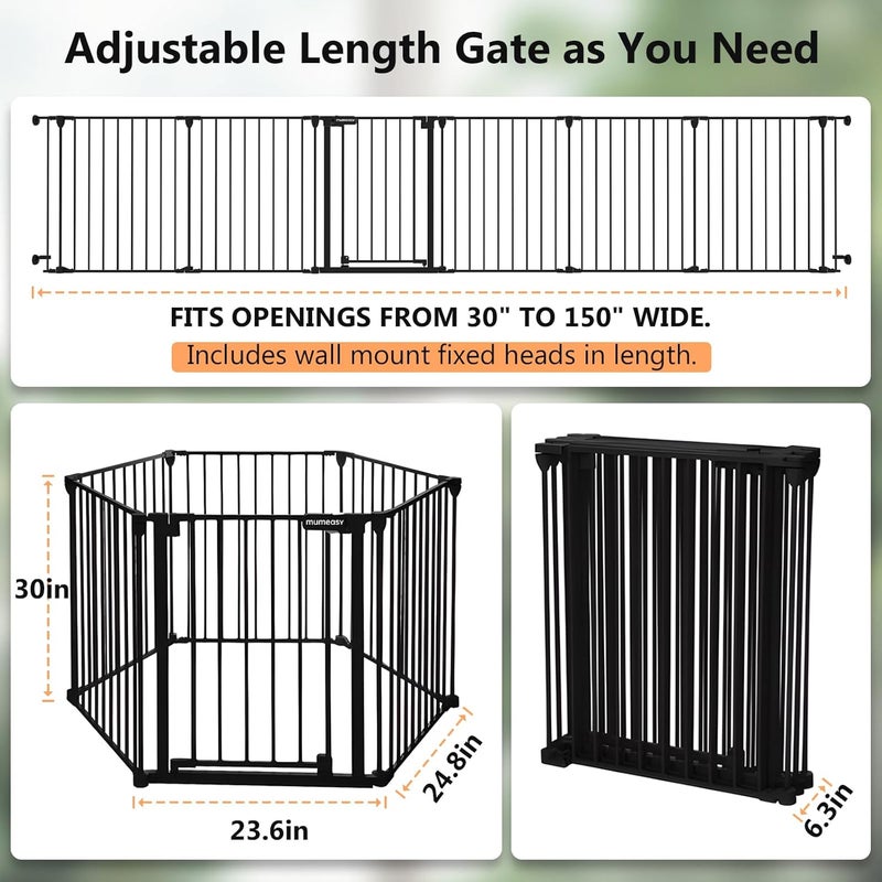 Mumeasy 150 Extra Wide Baby Gate Play Yard Child Safety Gate Dog Gates with AutoClose Door Double Locking System for The House Doorways Fireplace Kitchen 6Panels 30 Tall - Image 2