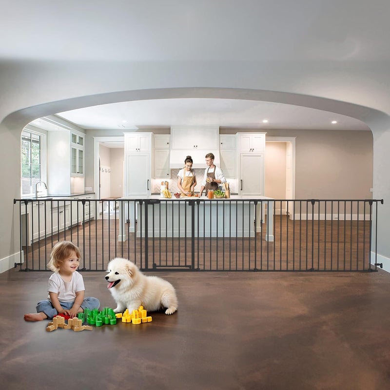 Mumeasy 150 Extra Wide Baby Gate Play Yard Child Safety Gate Dog Gates with AutoClose Door Double Locking System for The House Doorways Fireplace Kitchen 6Panels 30 Tall - Image 1