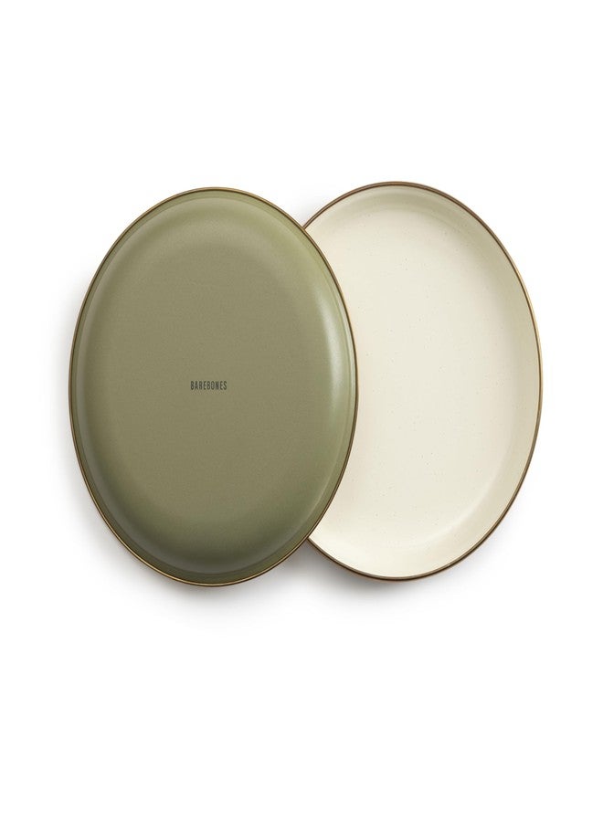 Barebones 2-Tone Salad Plate - Set of 2, 8-Inch Salad Plate - Enamelware Plates - Durable Kitchen or Camping Plates (Olive Drab) - Image 1