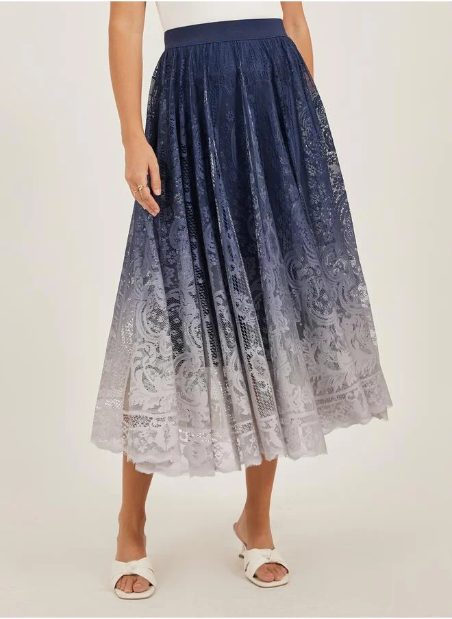 Styli Ombre Lace A-Line Midi Skirt with Elasticated Waistband