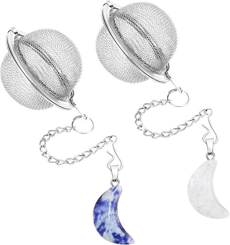 YOIYINI 2Pcs Stainless Steel Mesh Tea Infuser, 2.1 inch Tea Ball with Crystal Moon Pendant,Tea Strainer Tea Diffuser Tea Steeper for Filtering Tea,Tea Infusers for Loose Tea (Crystal Moon, 2PC) - Image 1