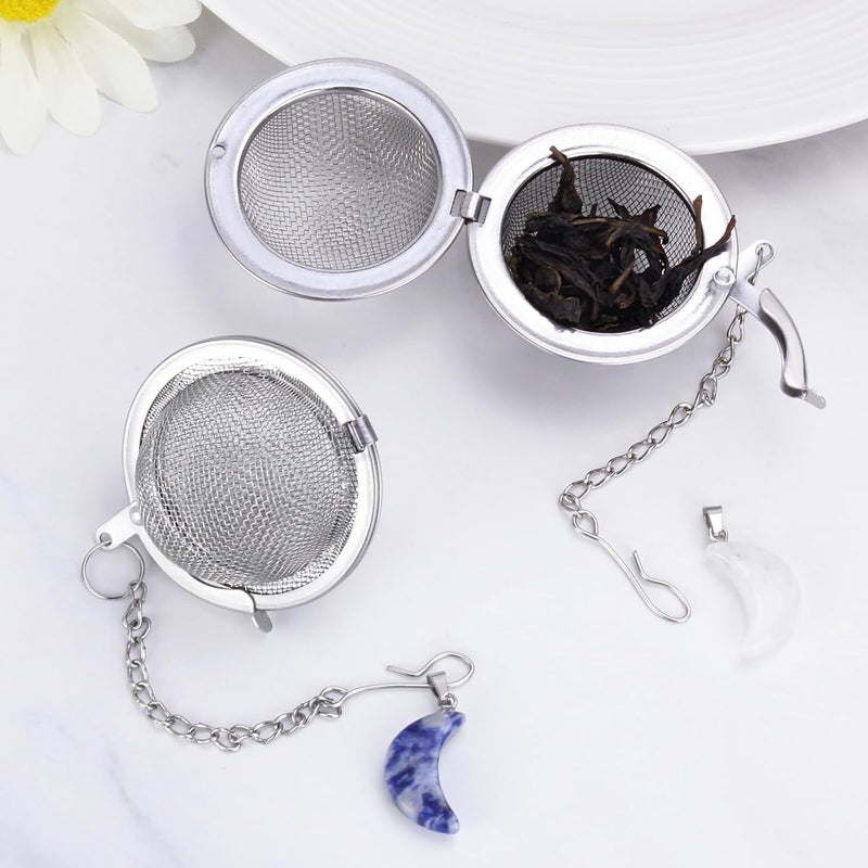 YOIYINI 2Pcs Stainless Steel Mesh Tea Infuser, 2.1 inch Tea Ball with Crystal Moon Pendant,Tea Strainer Tea Diffuser Tea Steeper for Filtering Tea,Tea Infusers for Loose Tea (Crystal Moon, 2PC) - Image 4